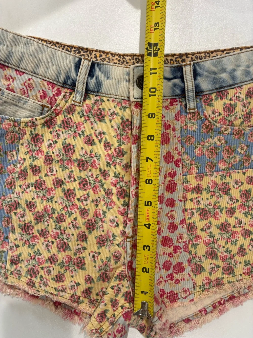 Farm Rio Floral Patchwork Denim Women’s Shorts - Yellow/Pink/Blue - Picture 10 of 11